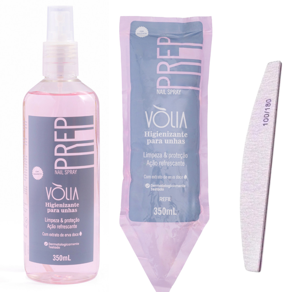 Kit Prep Spray Higienizante De Unha +Prep Refil Vòlia + Lixa
