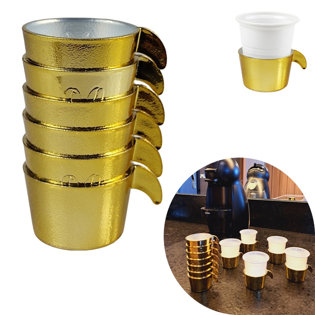 Conjunto Copete 6 Porta Copos Descartavel Cantinho Cafe Dourado Plastico - Rotaplast