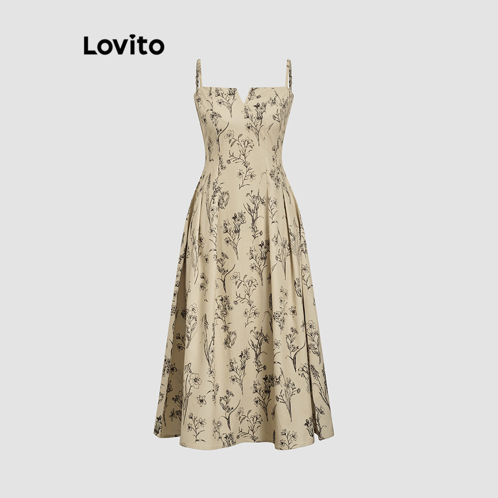 Detalhes do Lovito Vestido elegante com estampa floral Ditsy para mulheres L118ED487