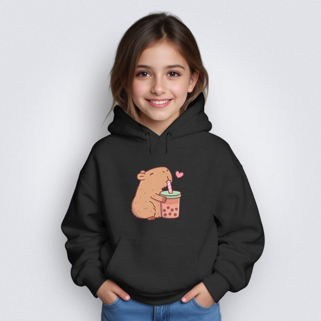 Blusa Moletom Flanelado Infantil Capivara Milk Shake Canguru Capuz Menino Menina Confortável Inverno
