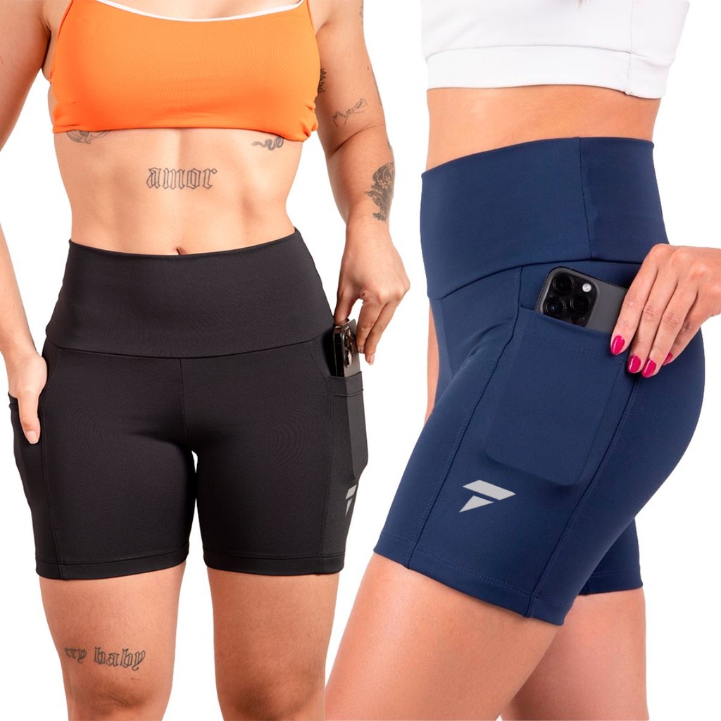 Kit 2 Shorts Academia Feminino Fitness com Bolso de Compressão Bermuda Feminino Corrida