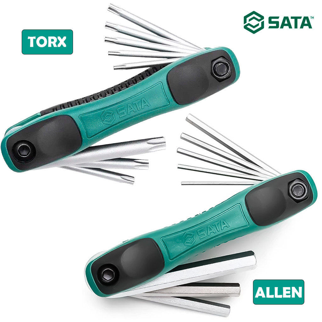 Kit Jogo Chave Allen Ou Torx Estrela Tipo Canivete Curta Dobrável + Aço Cromo Vanádio Original SATA