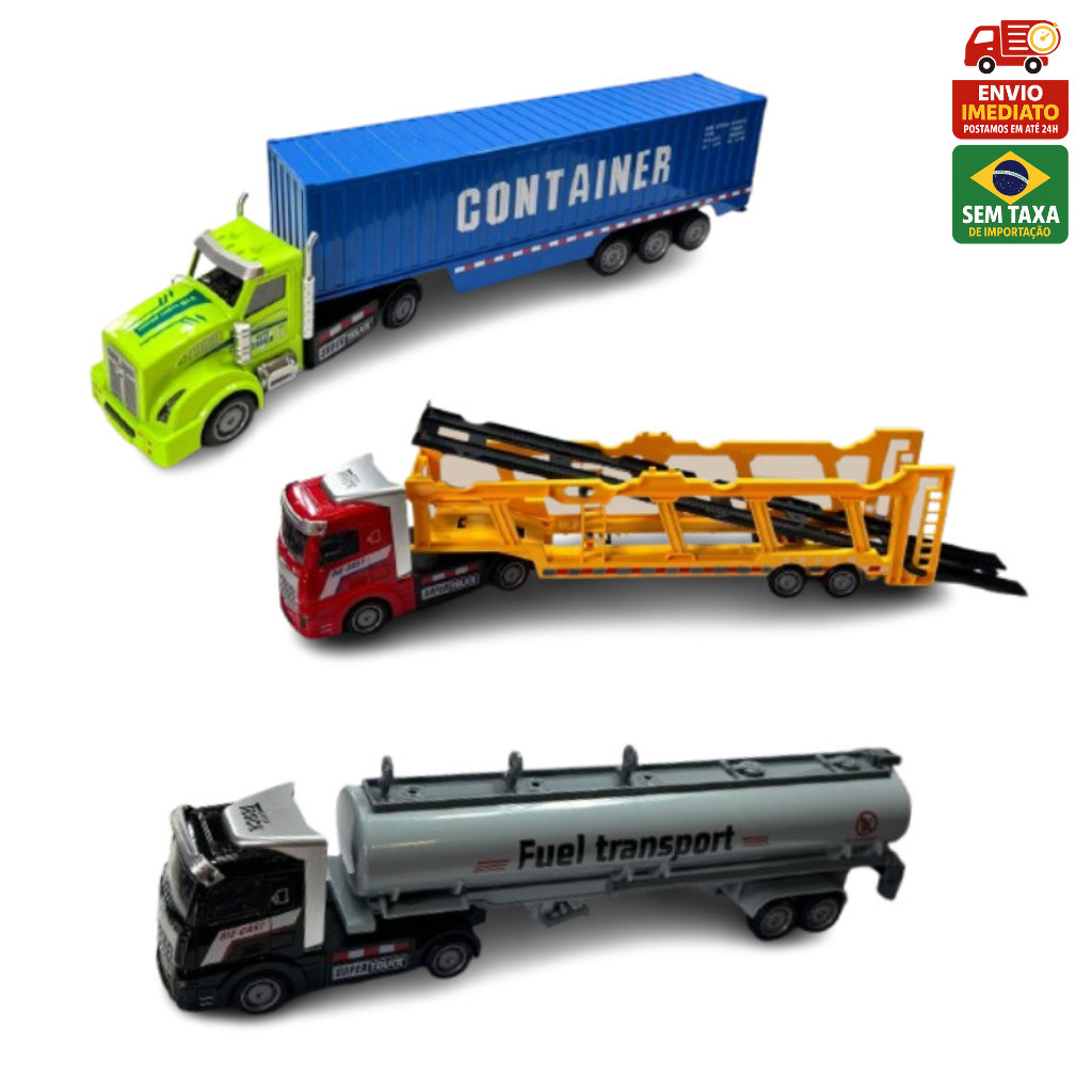 Caminhão Miniatura Carrinho Container Tanque Reboque/Cegonha Caminhoneiro Metal E Plástico