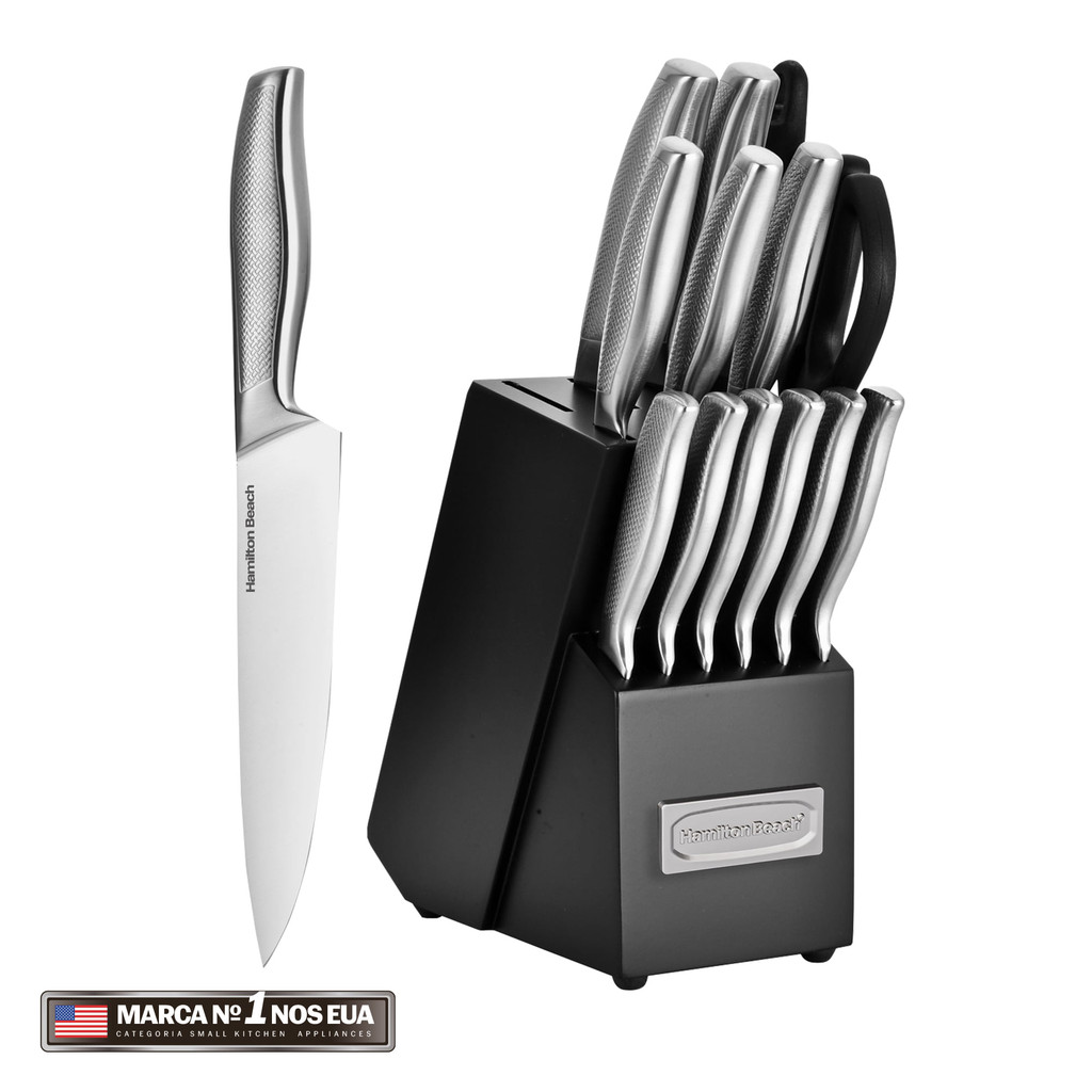 Jogo de Facas Conjunto Inox Com Suporte 15 Peças Hamilton Beach CutPro em Oferta na Shopee
