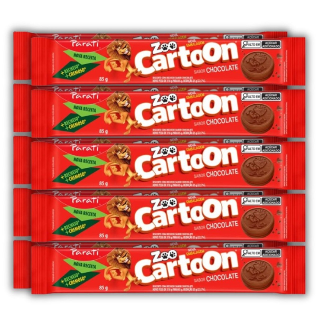 Pack 10un Biscoito Recheado Bolacha Parati Zoo Cartoon Chocolate 85g