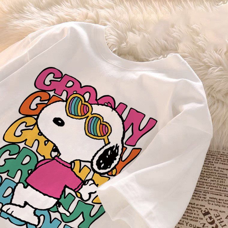 Camiseta Snoopy Korean estampa retrô fofa camiseta oversized feminina em Oferta na Shopee