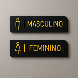 Placa Banheiro WC Acrílico Preto – Feminino e Masculino para Porta