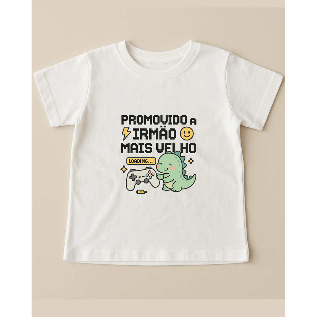 Camiseta Infantil Menino Malha 100% Algodão  Promovido a Irmão Mais Velho Game Dino em Oferta na Shopee