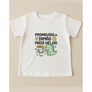 Camiseta Infantil Menino Malha 100% Algodão  Promovido a Irmão Mais Velho Game Dino em Oferta na Shopee