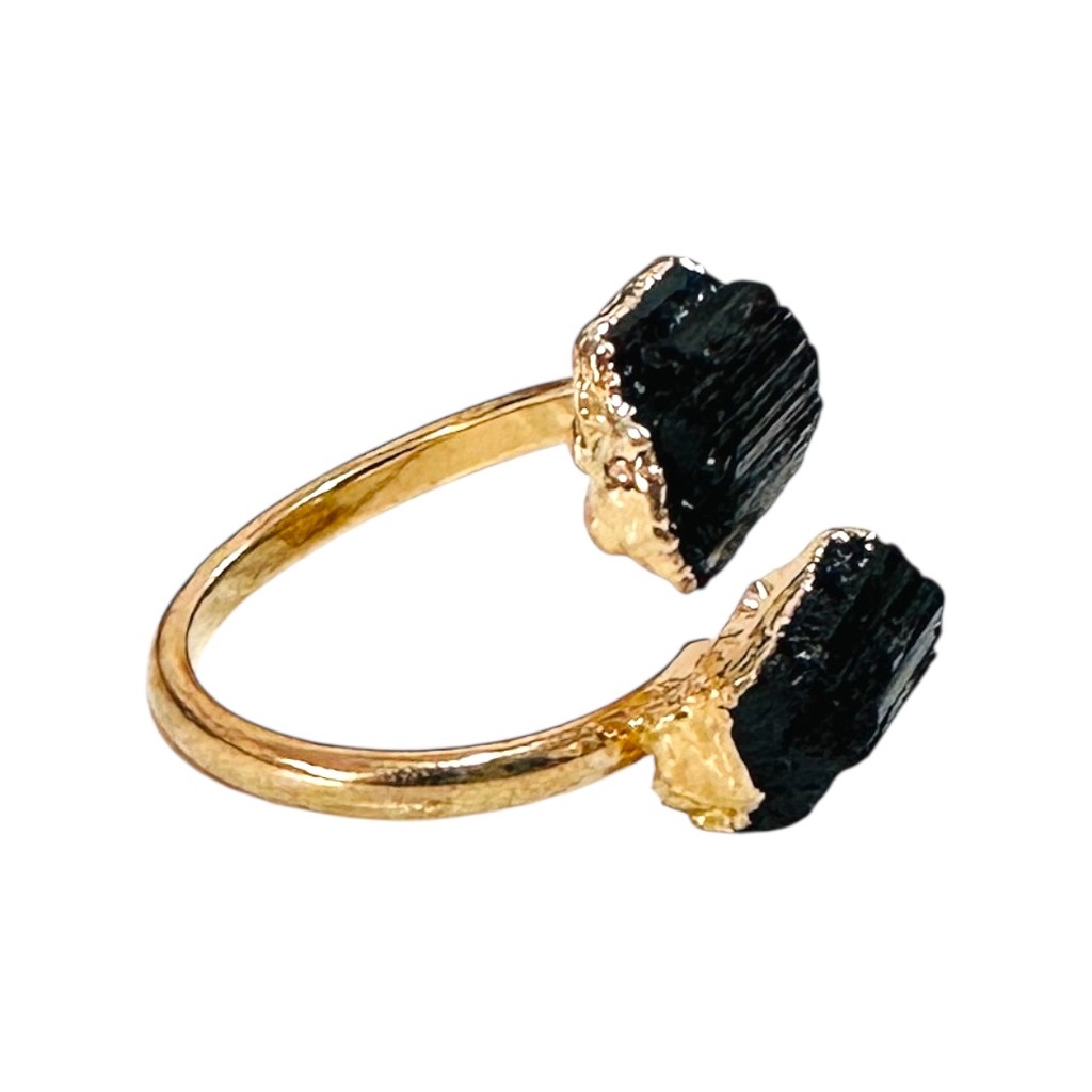 Anel Pedra Natural Turmalina Negra Bruta - Ajustável em Oferta na Shopee
