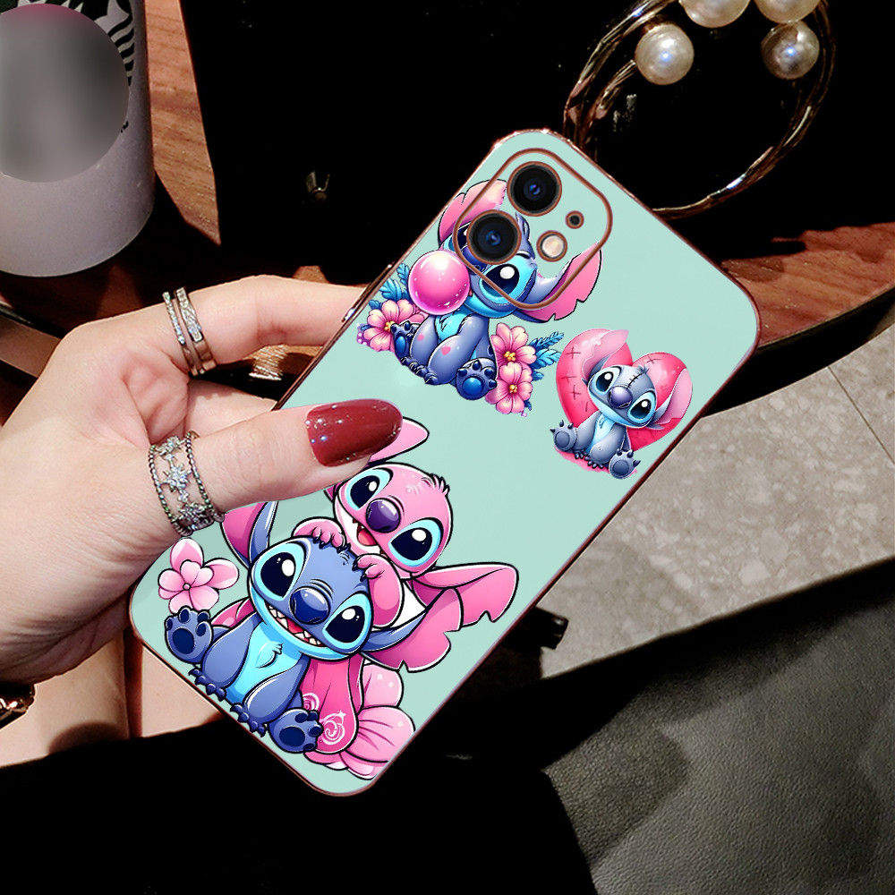 realme C75 C75x Stitch Couple Series Capa Mole Desenho Animado Borda Reta De Defesa - detalhe