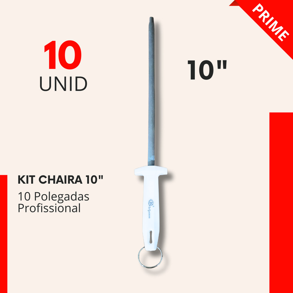Chaira 10" Profissional Estriada 10 Peças Açougue Churrascaria Restaurante Churrasco Cozinha