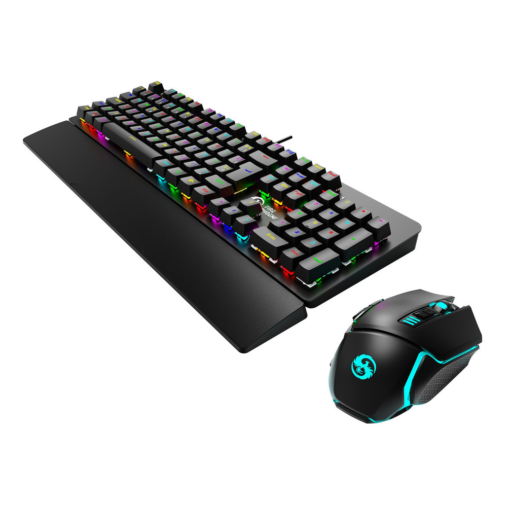 Teclado Mecânico Gamer Switch Blue Led Rgb Com Mouse Gamer 7 Botões 7200 Dpi Usb Fire Phoenix Bk-09