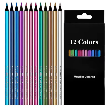 Lápis De Cor Metálico Metalizado Brilho - Caixa 12 Cores em Oferta na Shopee