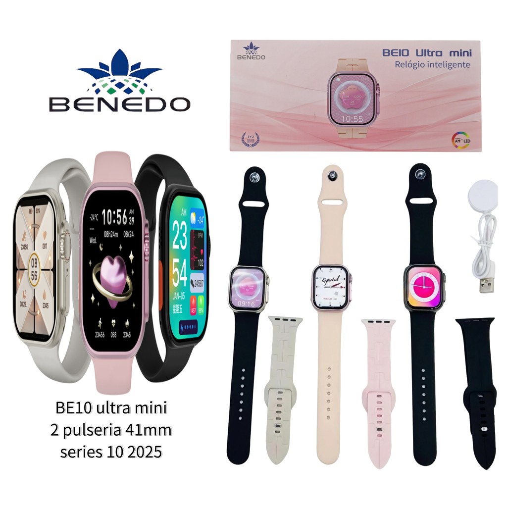 Smart Watch BE10 Ultra mini 38mm  2 Pulseiras Esporte BPM GPS inteligente musica Faz Recebe Chamada