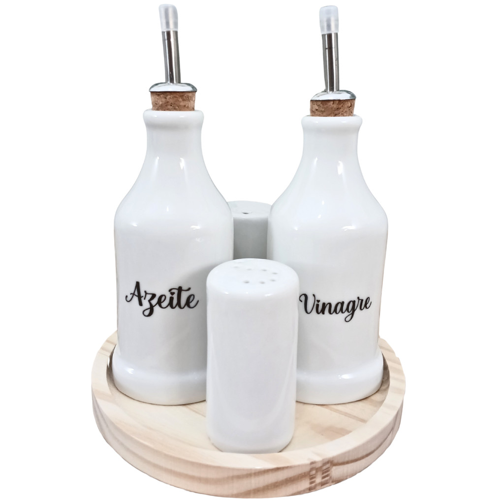 Kit Galheteiro 5 pçs Azeite Vinagre Sal Paliteiro Porcelana
