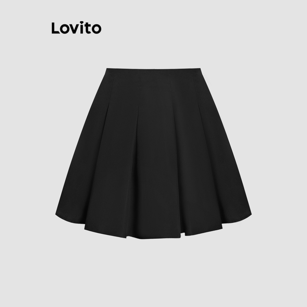 (Trendy) Lovito Saias Formais Lisas Plissadas Com Gravata Frontal Para Mulheres L117AD280 em Oferta na Shopee