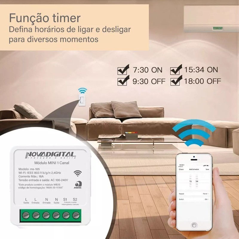 Detalhes do Módulo Relé Wi-Fi 1 Canal 16A Automação Residencial | Alexa, Google e App Smart Life