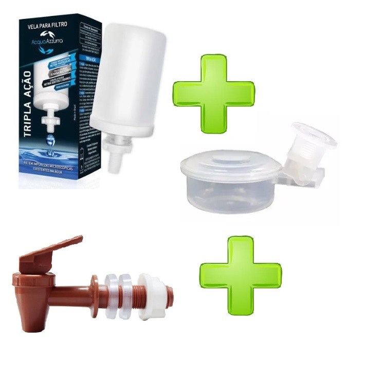 Kit Vela Tripla Ação AcquaAzurra + Boia + Torneira Para Filtro De Agua Barro