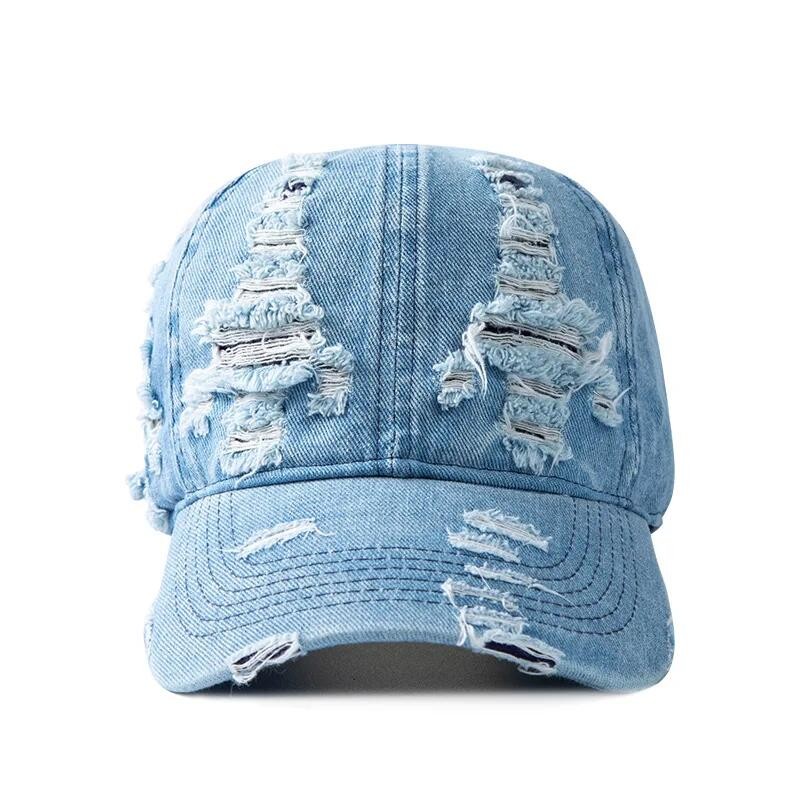 Boné De Beisebol Rasgado Jeans Lavado Feminino Masculino Guarda-Sol Respirável Primavera Verão Chapéu Vintage Snapback H