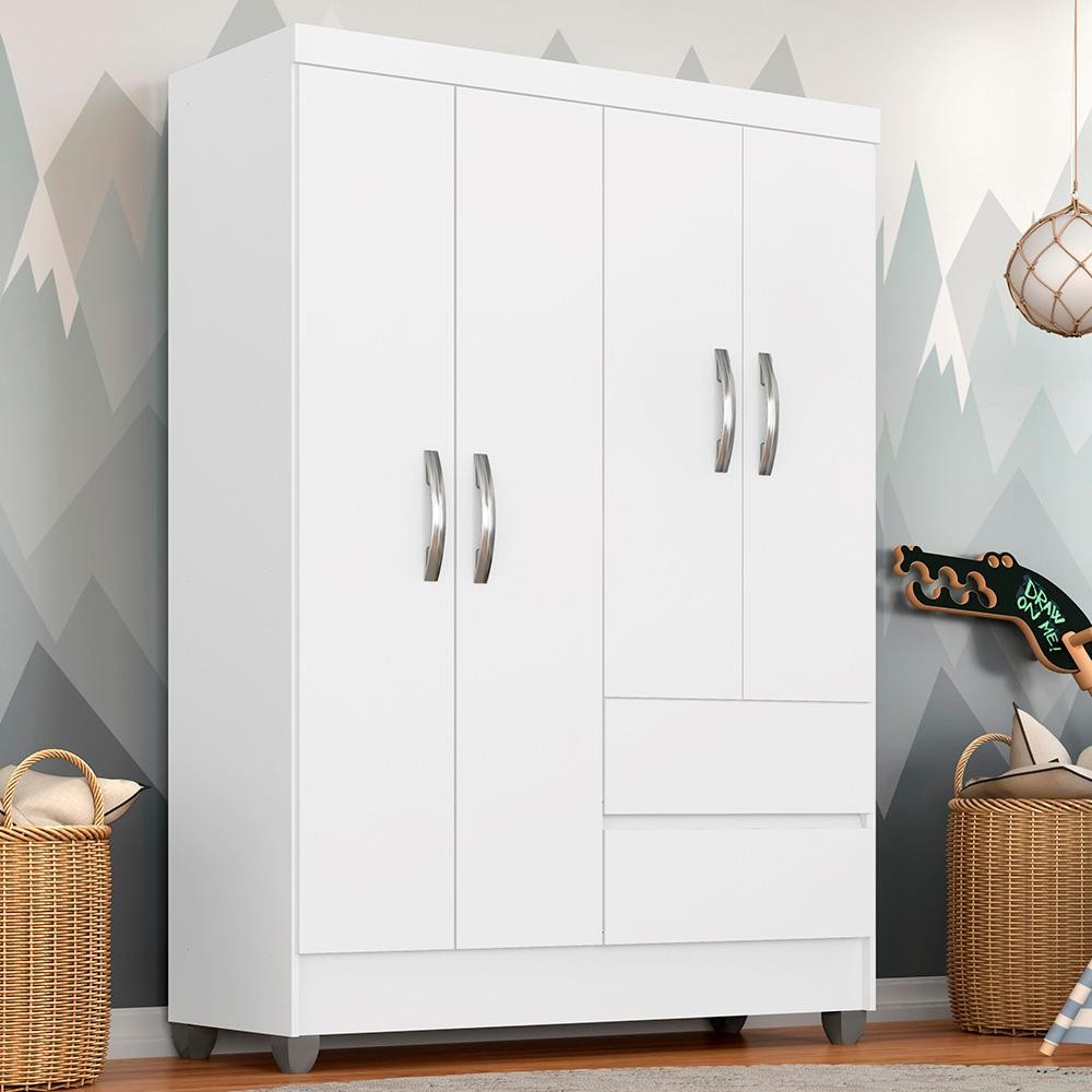 Guarda Roupa Solteiro Bruna 4 Portas Branco Ff - Moveis Arapongas - Home & Living
