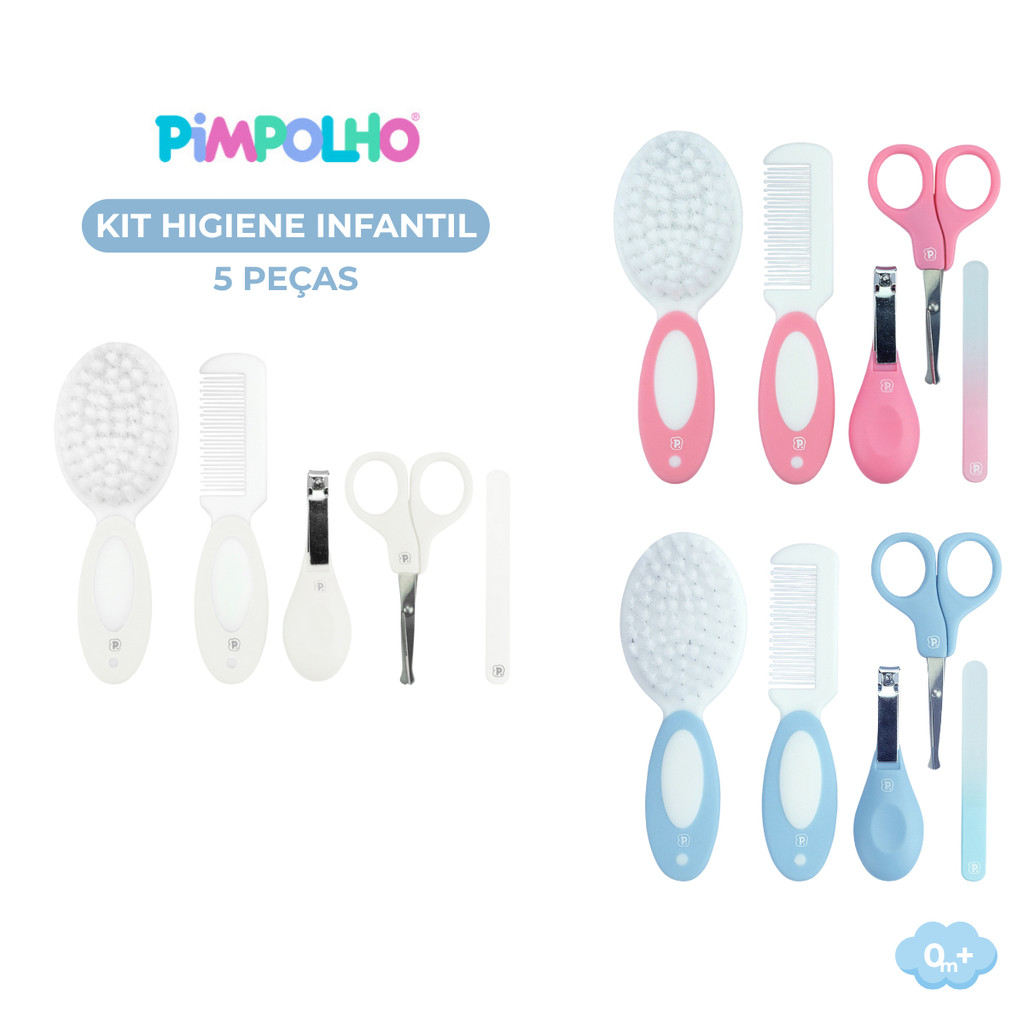 Imagem Kit Cuidados E Higiene Bebê Pente Escova E Cortador De Unha Pimpolho Para Viagem