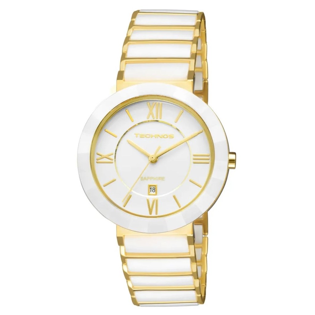 Relogio Technos Feminino Dourado Branco Cerâmica 2015CE4B