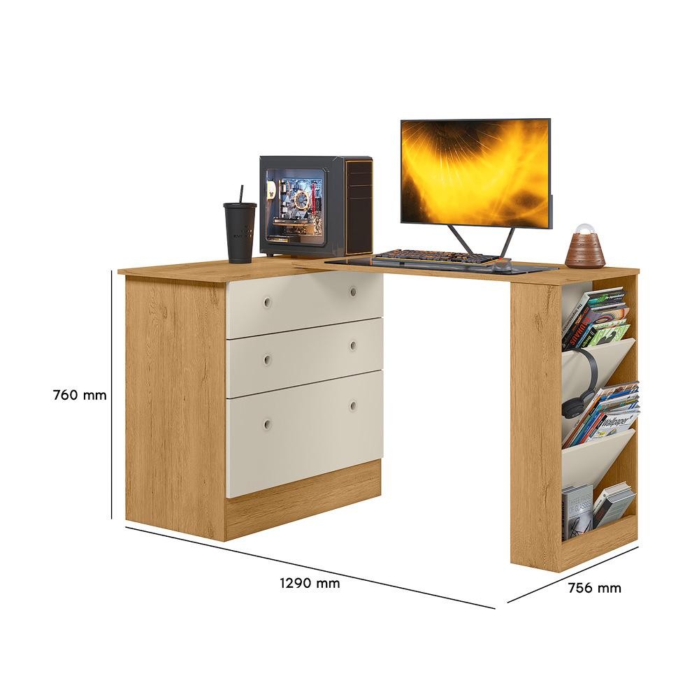 Cômoda com Mesa Giratoria Gamer Freijó/Off White - Qmovi