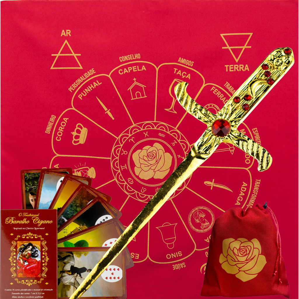 KIT Baralho Cigano + Toalha + Estojo + Athame