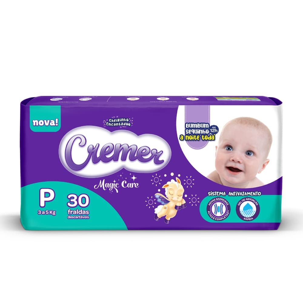 Fralda Cremer Magic Care Tamanho P Pacote Jumbo 30 Unidades Descartáveis - Mom & Baby