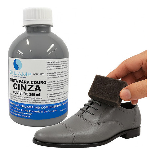 Tinta Para Couro Cinza Plástico Banco Carro Sapato Sofá 250ml