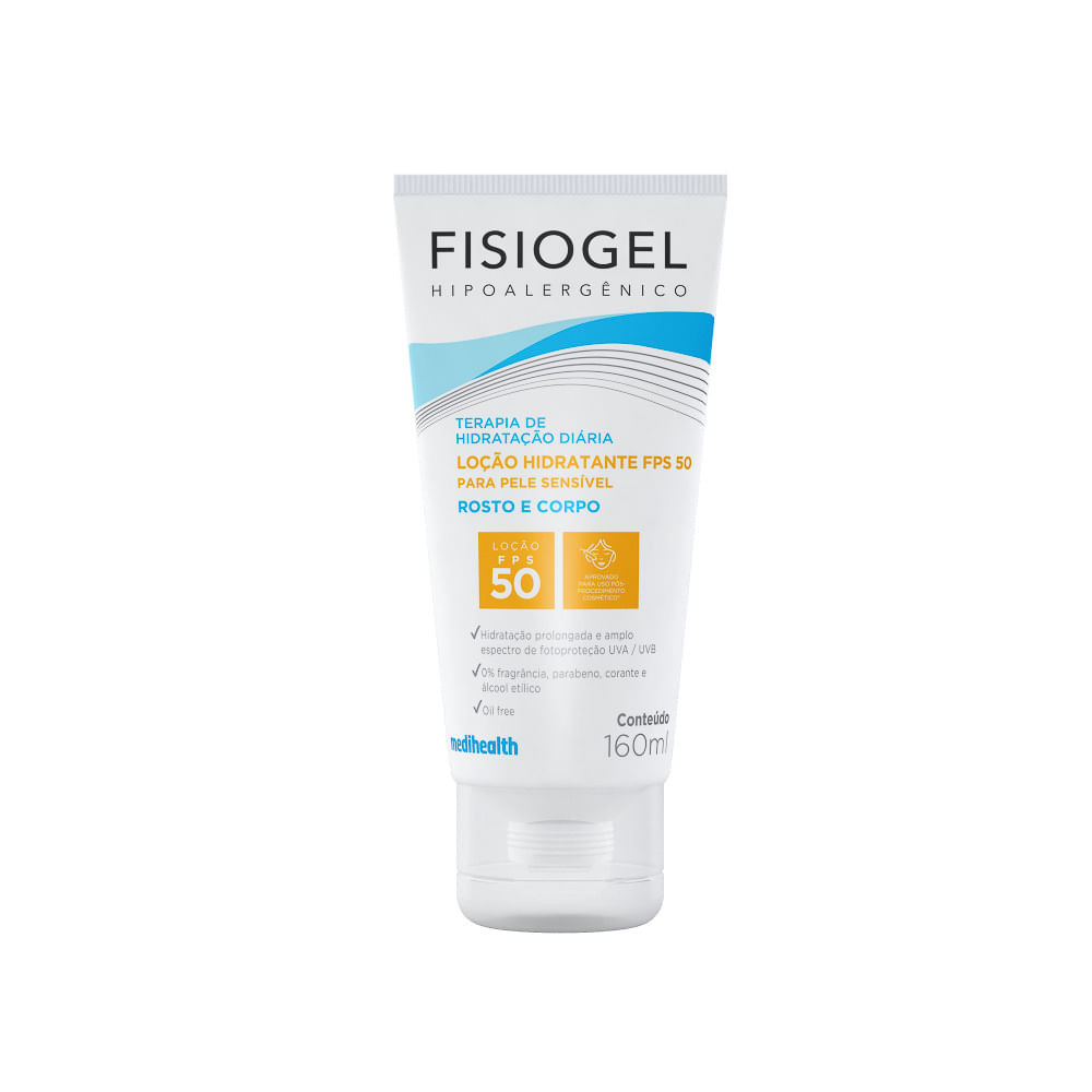 Fisiogel Loção Hidratante Rosto e Corpo FPS 50 Oil Free para pele Sensível 160ml - Beauty