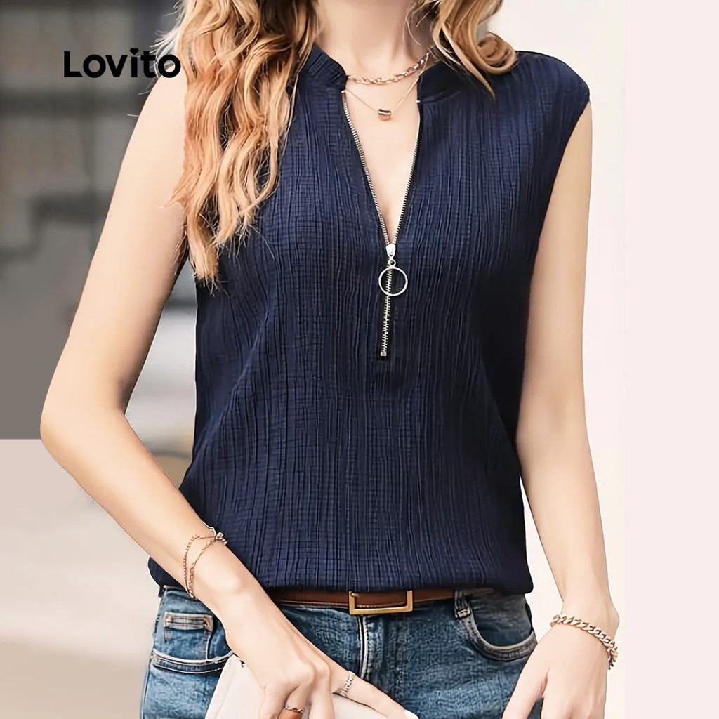 Detalhes do (New) Lovito Blusa Casual com Zíper para Primavera/verão para mulheres L143AD674