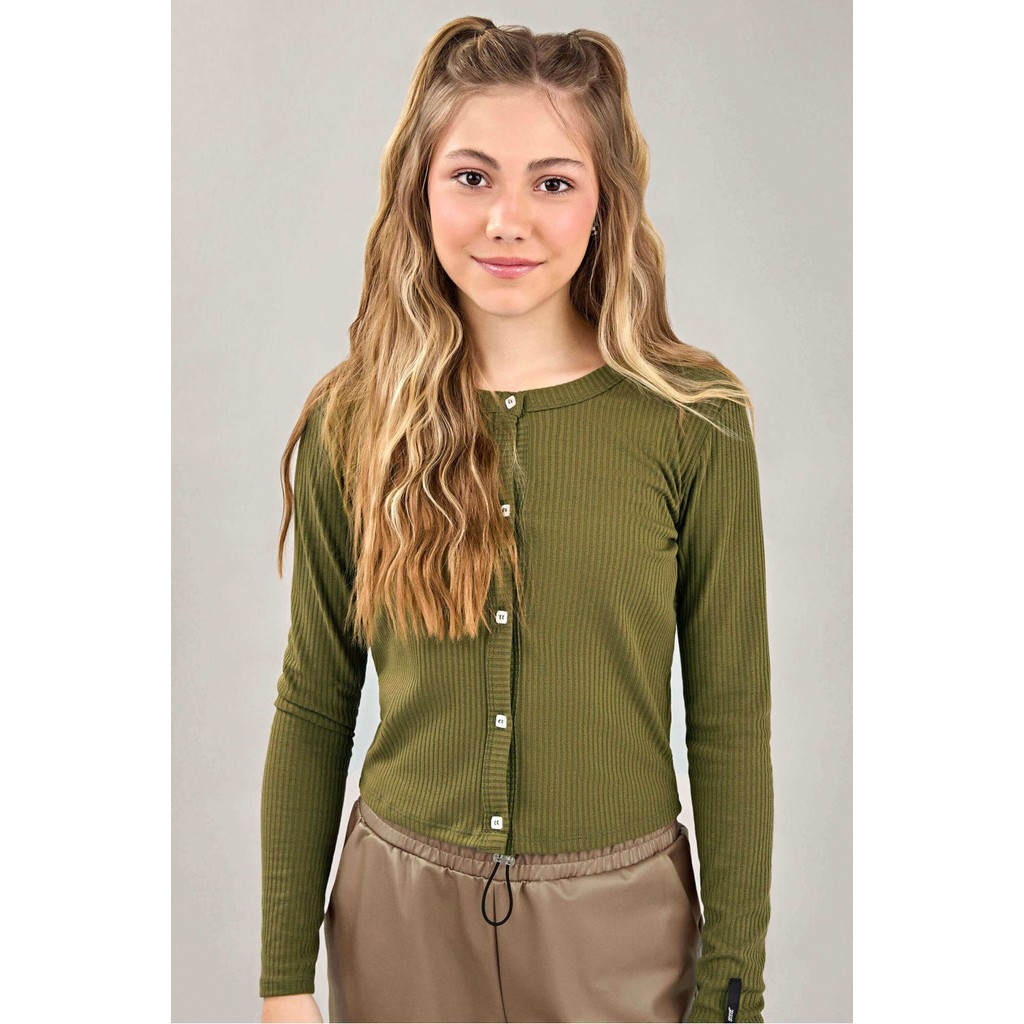 Cardigan Juvenil Menina Canelado Beats Verde - Baby & Kids Fashion