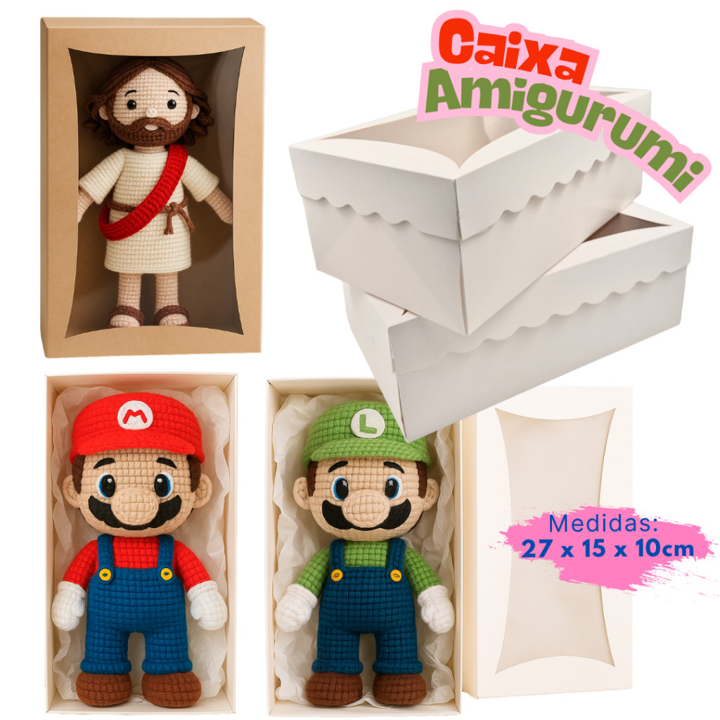 Caixa Para Presente Amigurumi, bonecos e artesanatos (27x15x10cm de altura) com Visor de acetato em Oferta na Shopee