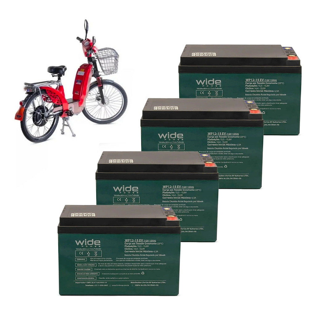 Kit Bateria Ciclo Profundo 12v 15ah Wide Bicicleta Elétrica Scooter