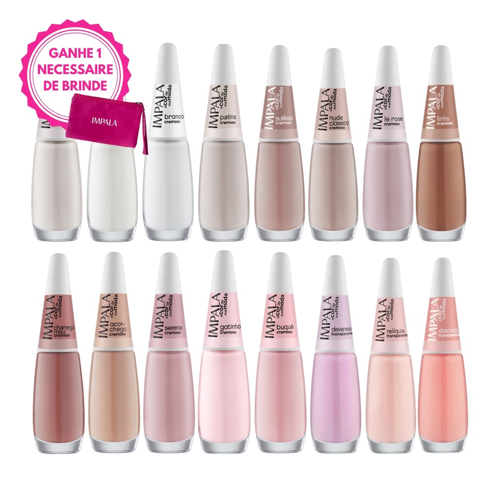 Kit 16 Esmaltes Impala A Cor da Sua Moda Tons Clássicos Manicure