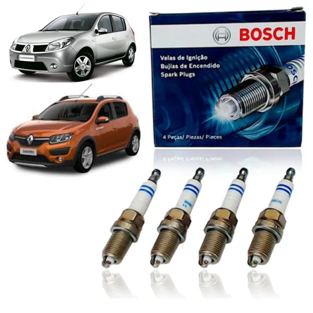 Vela de Ignição Renault Sandero Authentique Expression Privilege Stepway 1.6 16V Hi-Flex 2006-2024 Bosch F000KE0P02