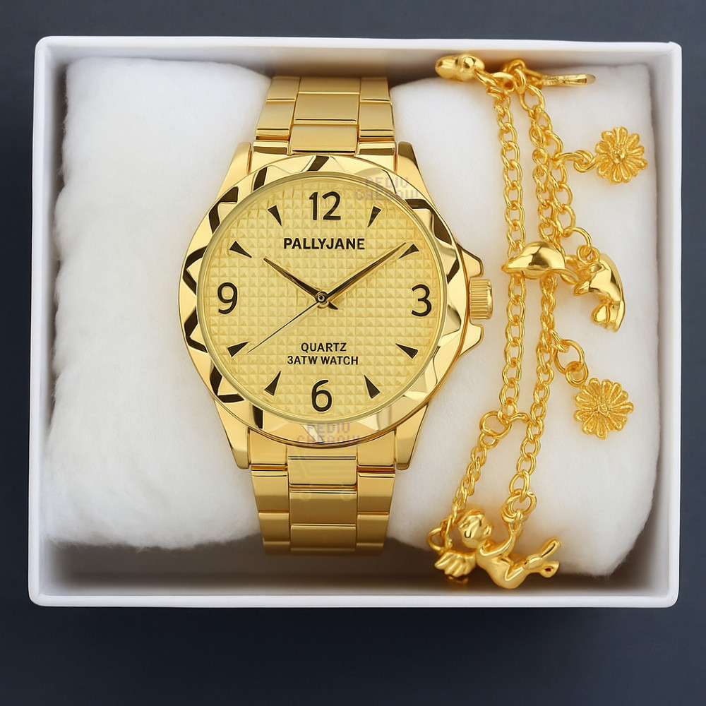 Relógio Feminino Dourado Banhado a Ouro 18k  + Pulseira dourada