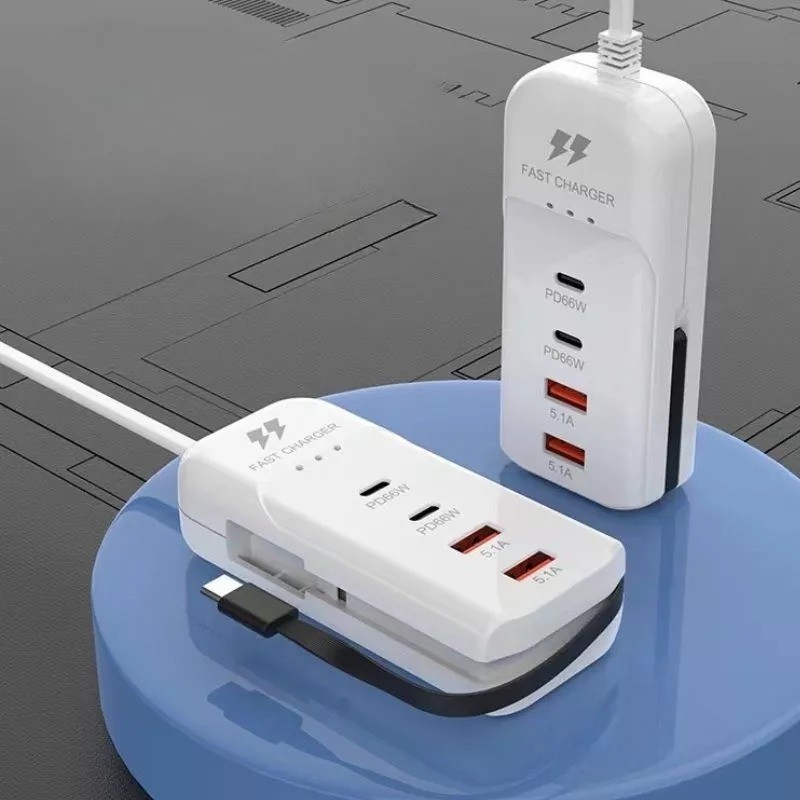 Carregador Multifuncional de 4 Portas 2 USB e 2 PD com Cabo de Extensão 1m e Tipo C - BINGO em Oferta na Shopee