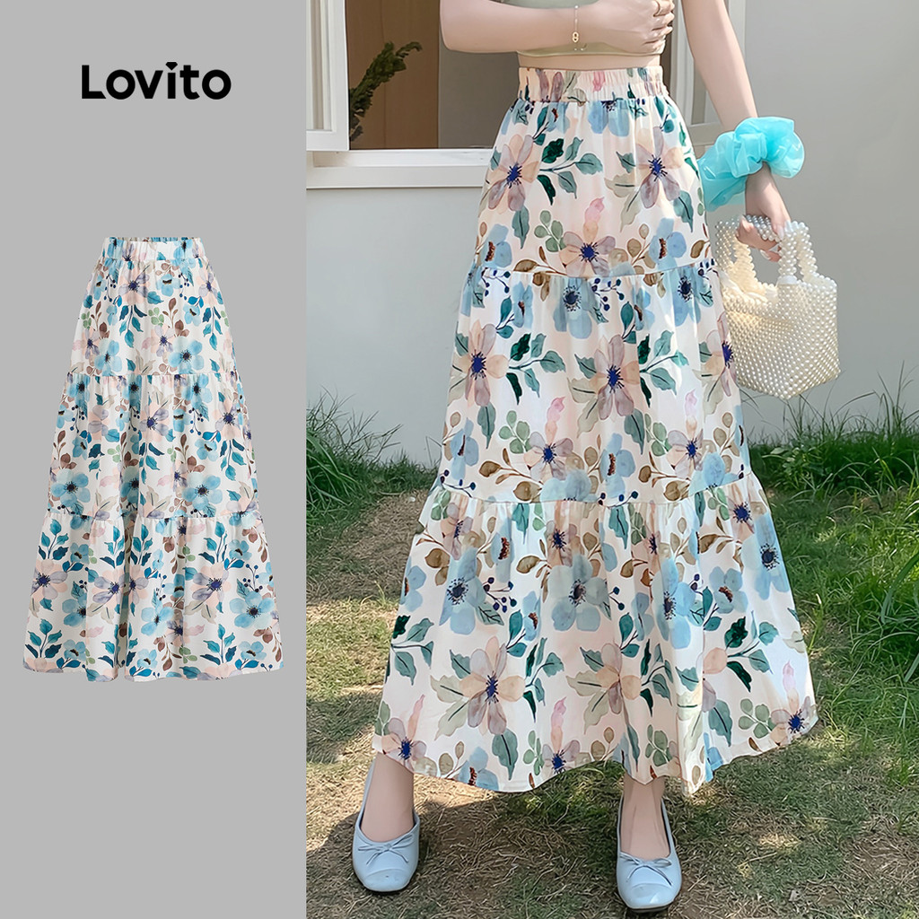 (New) Lovito Saias Casuais em Camadas Primavera/verão para mulheres L142ED580 em Oferta na Shopee