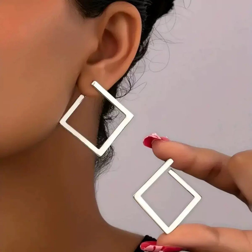 Brincos femininos quadrados geométricos da moda, banhados a ouro 18k ou prata 925, hipoalergênicos