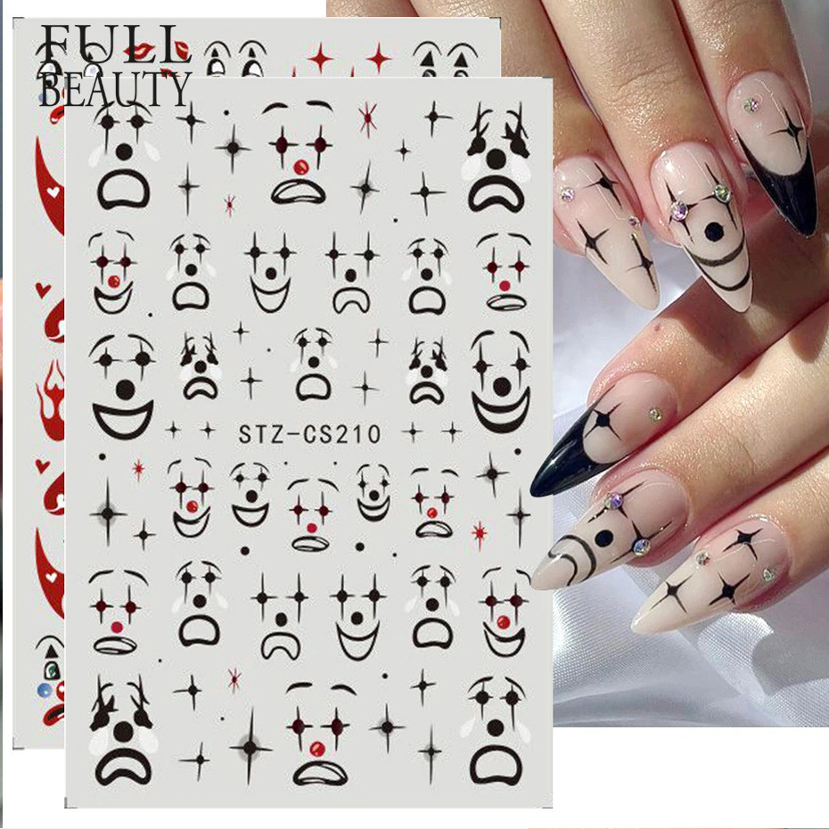 Decalques de Manicure em crânio engraçado expressão assustadora adesivos para unhas