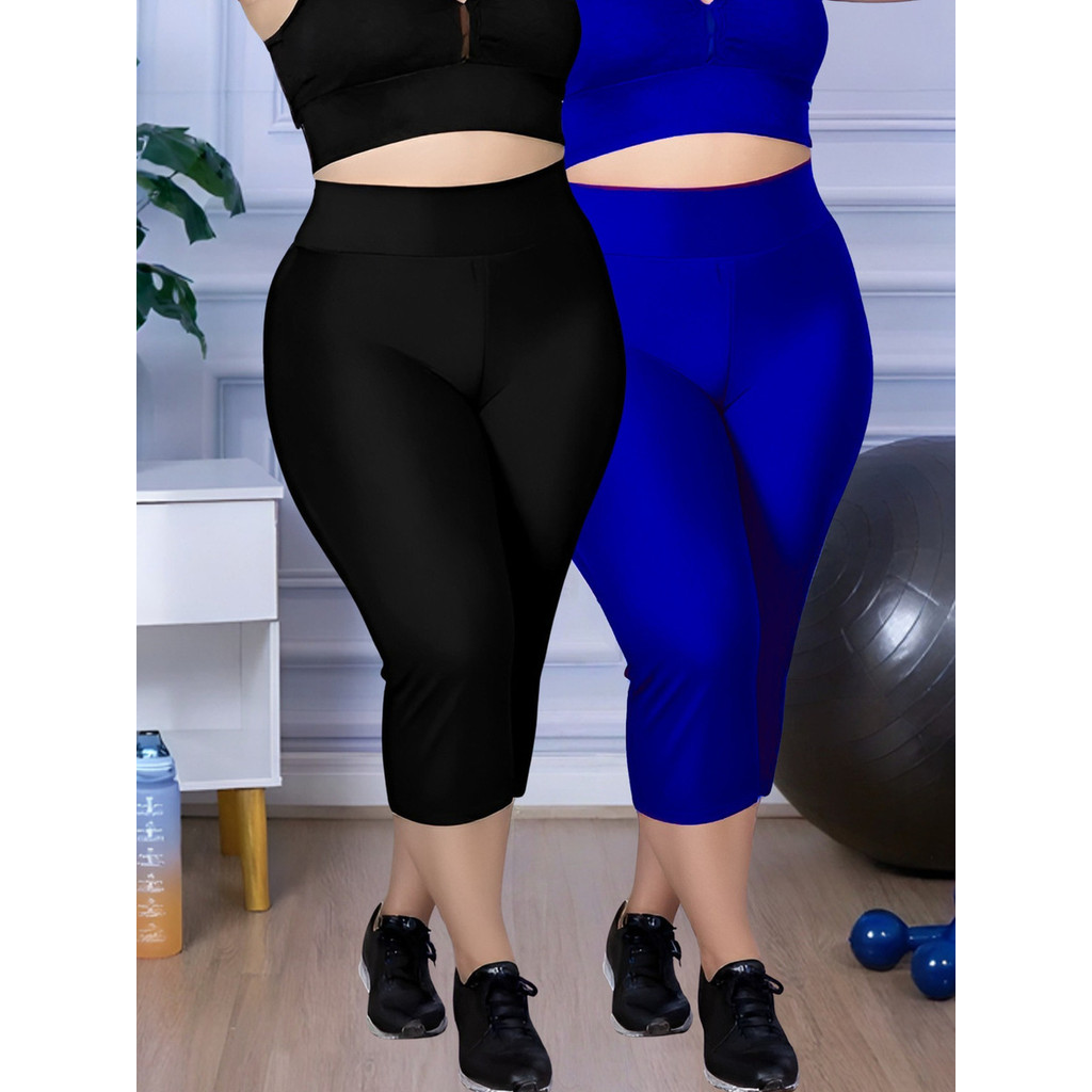 Kit 2 Calça Legging Corsario Suplex Plus Size Leg Capri Dia A Dia