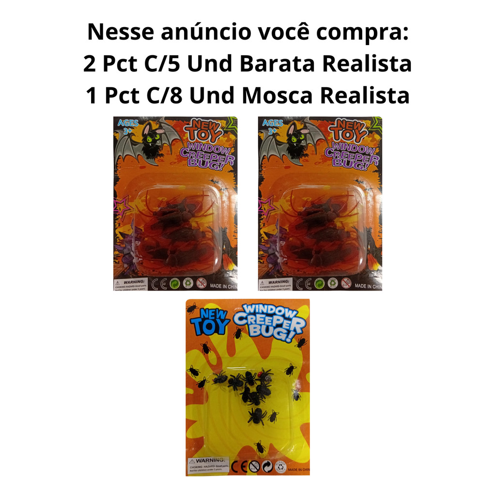 10 Baratas Fake + 8 Mosca Brinquedo Pegadinha - Halloween