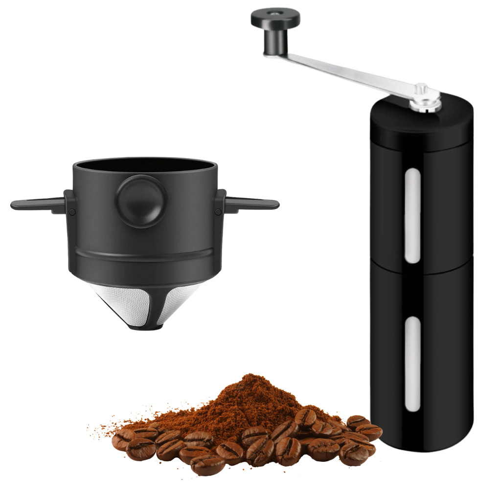 Kit Café Gourmet 1 Mini Moedor De Grãos Manual 1 Mini Coador Ecológico De Inox Unitermi Portátil Reutilizável