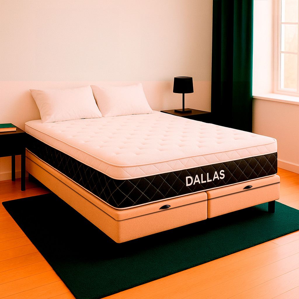 Cama Box Baú Queen Bege e Colchão Dallas Molas Vstore