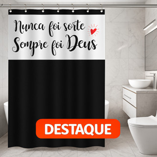 Cortina de Box Banheiro PVC com Visor Frase Deus Decorativa e Ganchos 138x198cm Preto ou Branco em Oferta na Shopee
