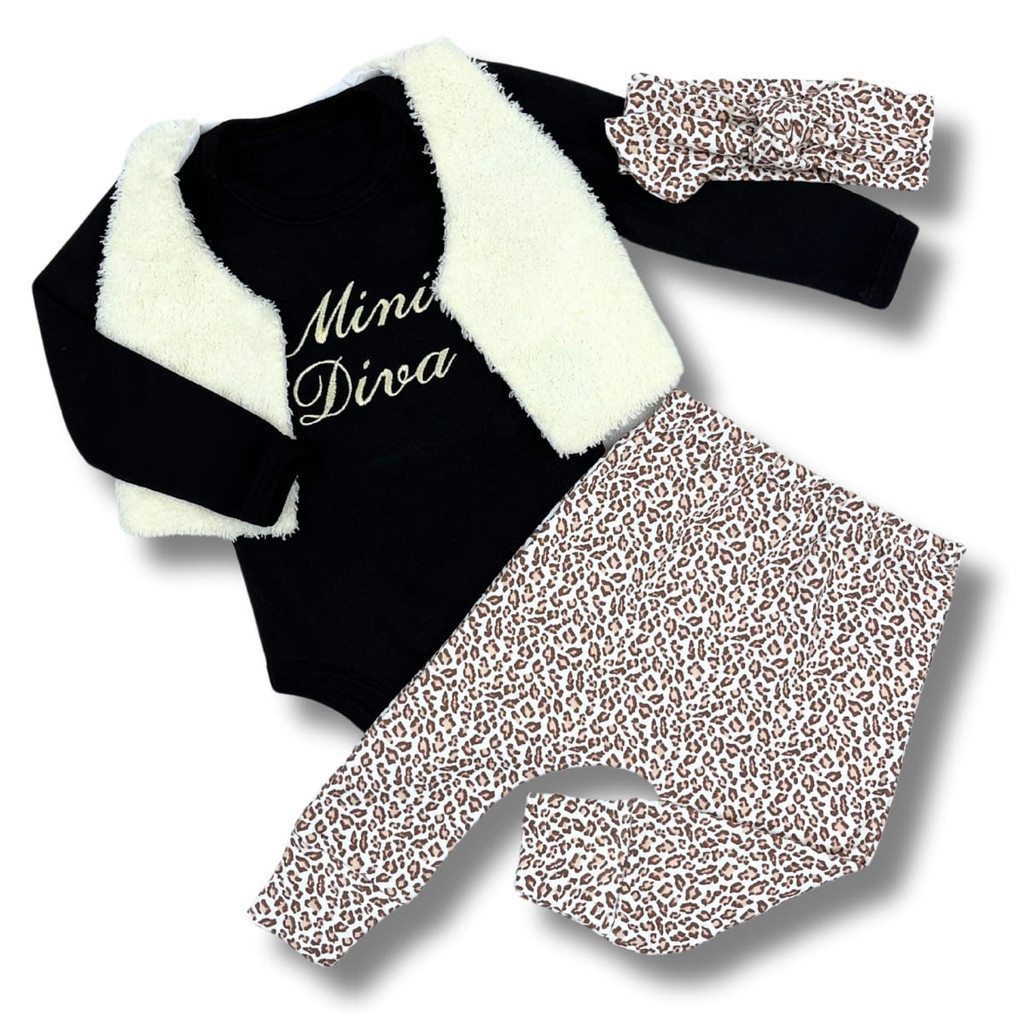 Conjunto Roupa Bebe Mini Diva Feminino Moda Blogueira Modinha Blogueirinha Menina Colete Body Manga Longa c22589