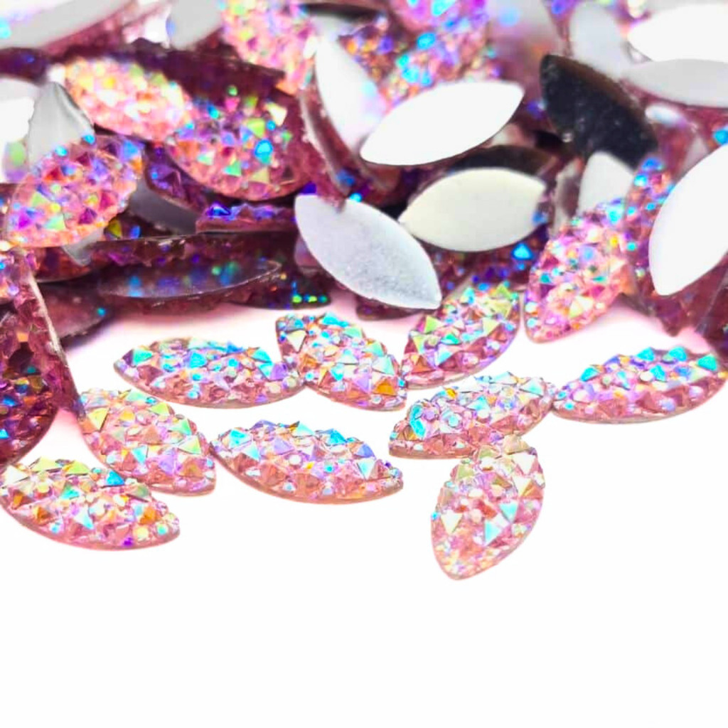 Chaton Navete Cascalho 7x15mm - Rosa Ab - Base Reta